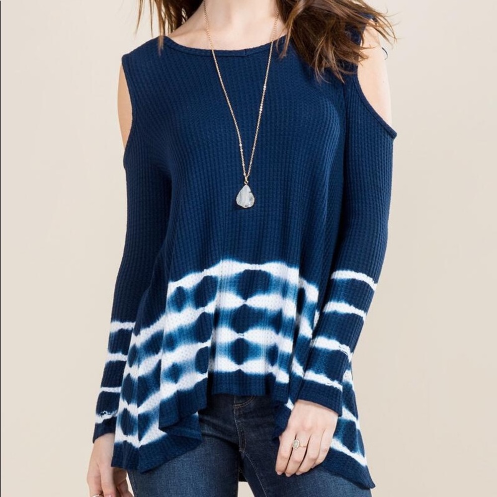Francesca’s Blue Cold Shoulder Sweater